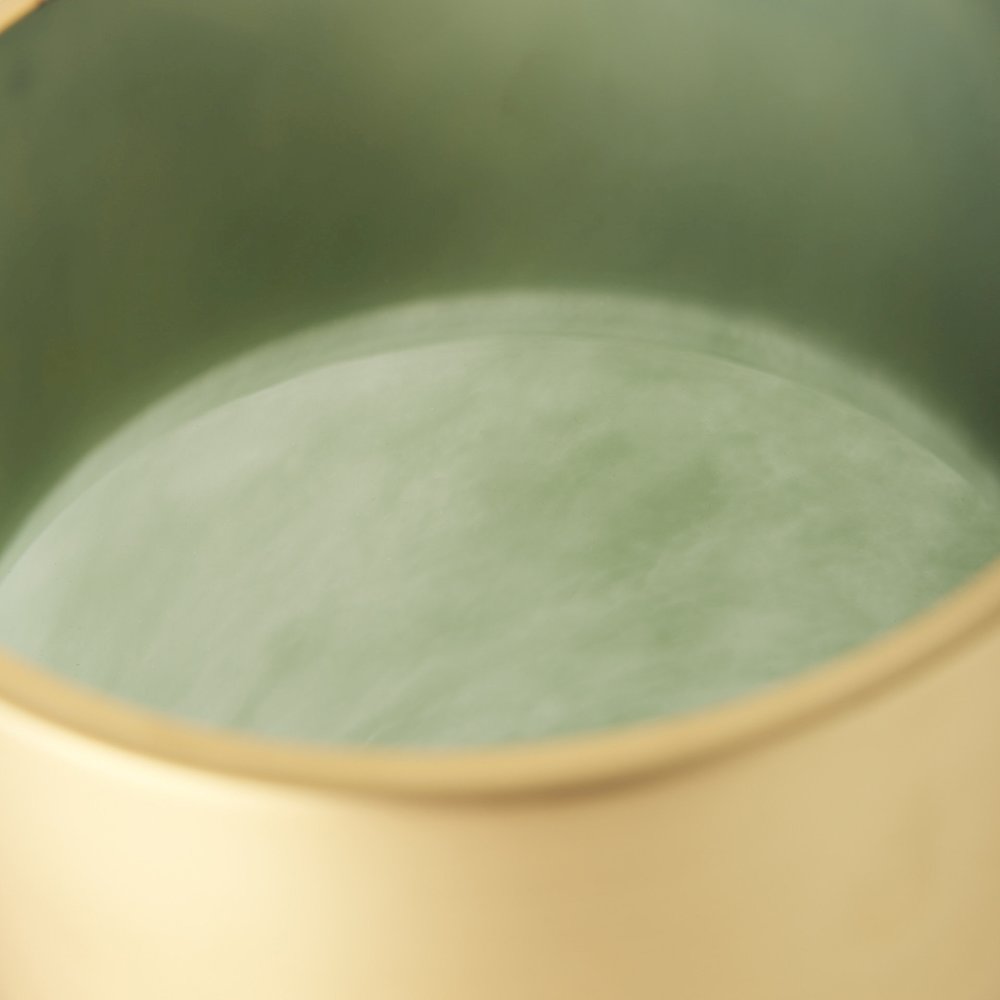 Minty Medium 8.7L x 8.7W x 12.4H Green Glass Vase W/Matte Gold Metal Neck Cuff. Picture 4