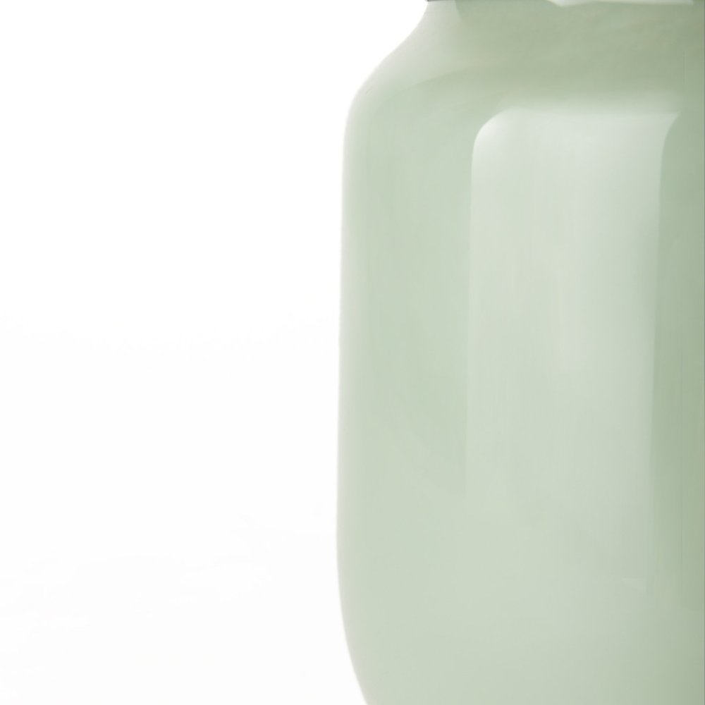 Minty Medium 8.7L x 8.7W x 12.4H Green Glass Vase W/Matte Gold Metal Neck Cuff. Picture 5