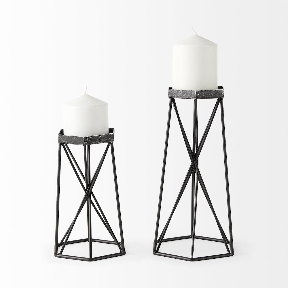 Sixx I Small Antiqued Metal Hexagonal Table Candle Holder. Picture 4