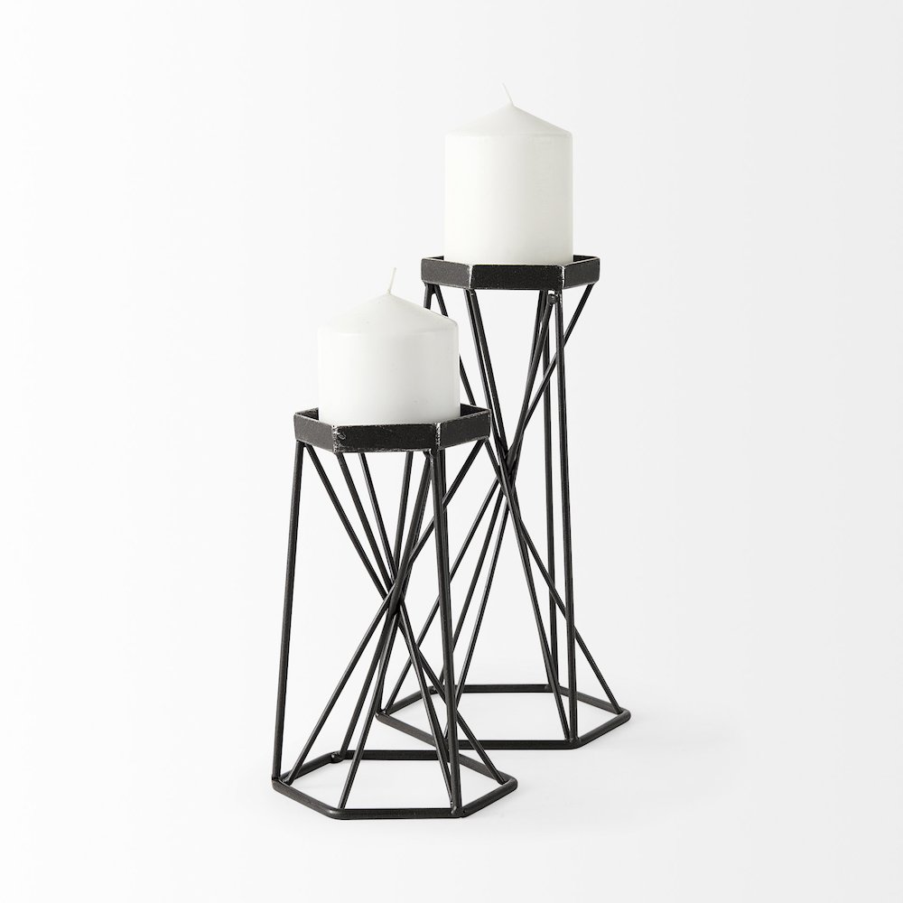 Sixx II Large Antiqued Metal Hexagonal Table Candle Holder. Picture 5