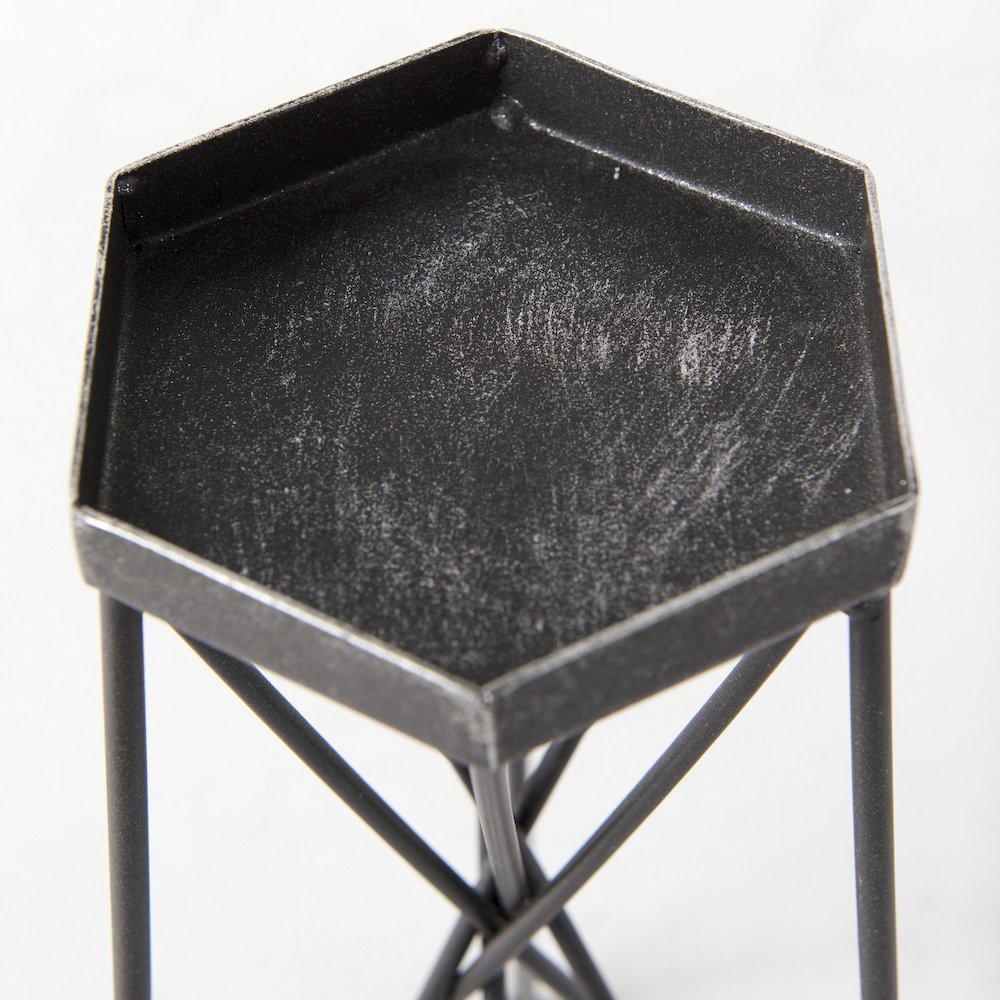 Sixx II Large Antiqued Metal Hexagonal Table Candle Holder. Picture 6