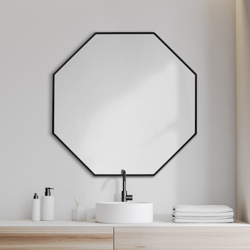 Helix 37" Octogon Black Metal Frame Mirror. Picture 2