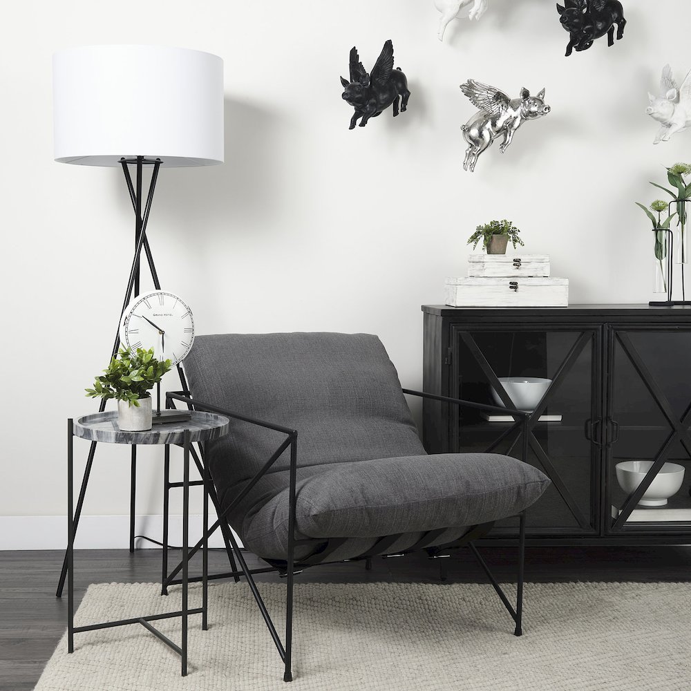 Leonidas 28.5L x 29.5W x 34.0H  Grey Fabric Wrap Black Metal Frame Accent Chair. Picture 15
