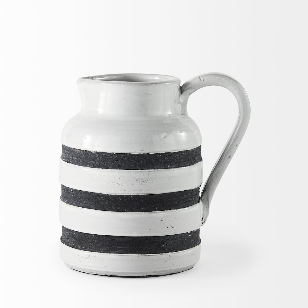 Harmon I Small White w/ Charcoal Stripes Ceramic Jug. Picture 2