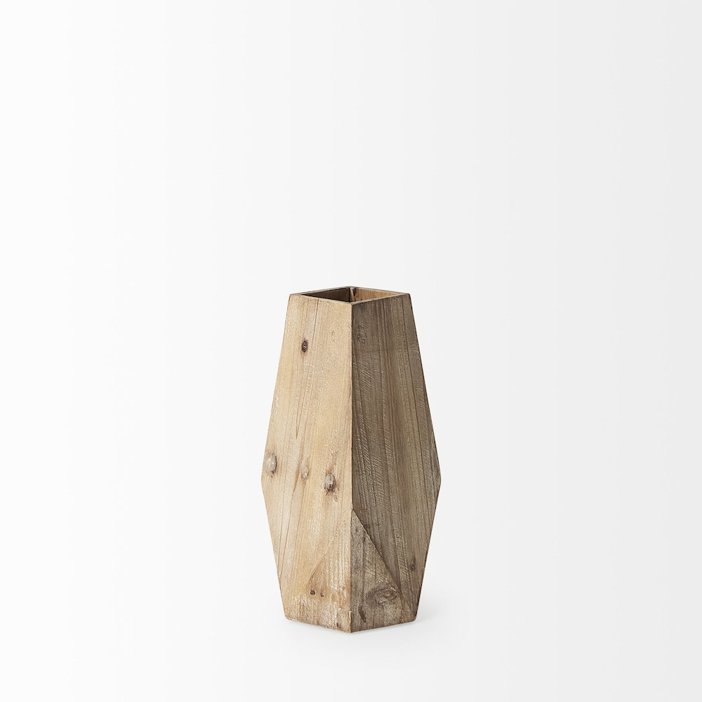 Allen III Tall Natural Wooden Base Oval Vase. Picture 2
