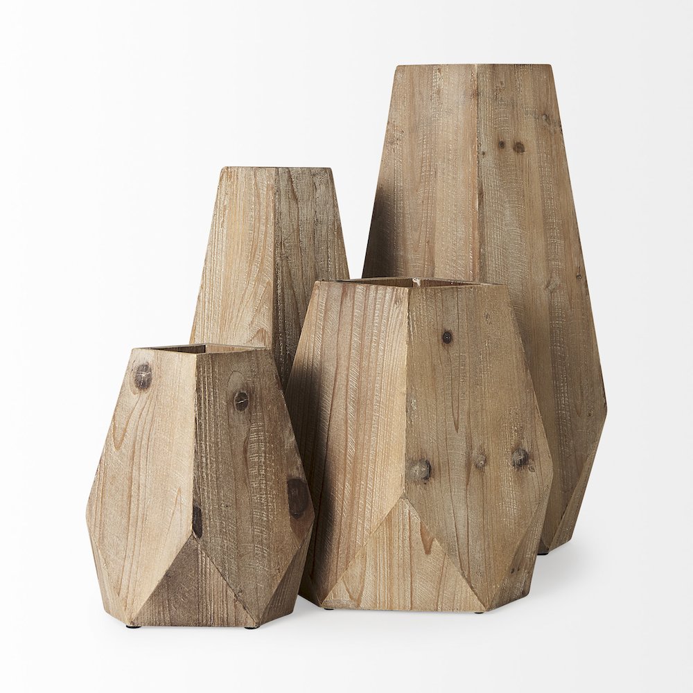 Allen III Tall Natural Wooden Base Oval Vase. Picture 5