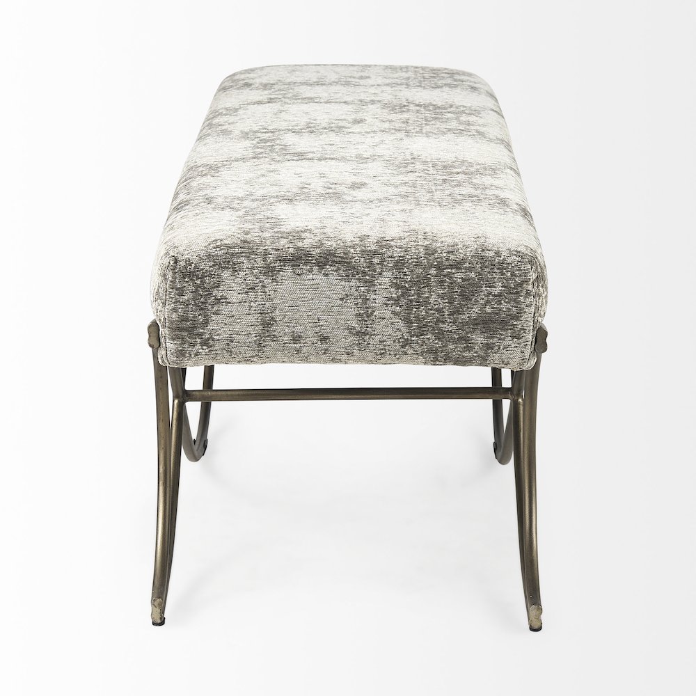 Light and Dark Gray Fabric Seat W/ Antique Gold Metal Frame Bench. Picture 3