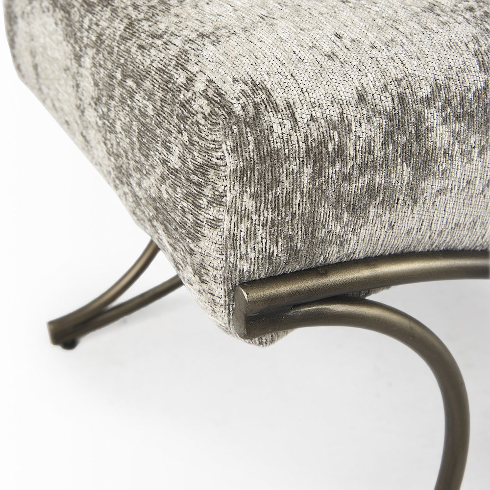 Light and Dark Gray Fabric Seat W/ Antique Gold Metal Frame Bench. Picture 5