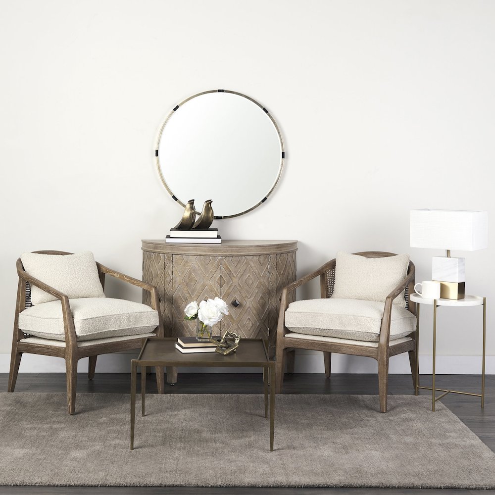 Stella 17L x 17W White Round Marble Top W/Gold Base Accent Table. Picture 10