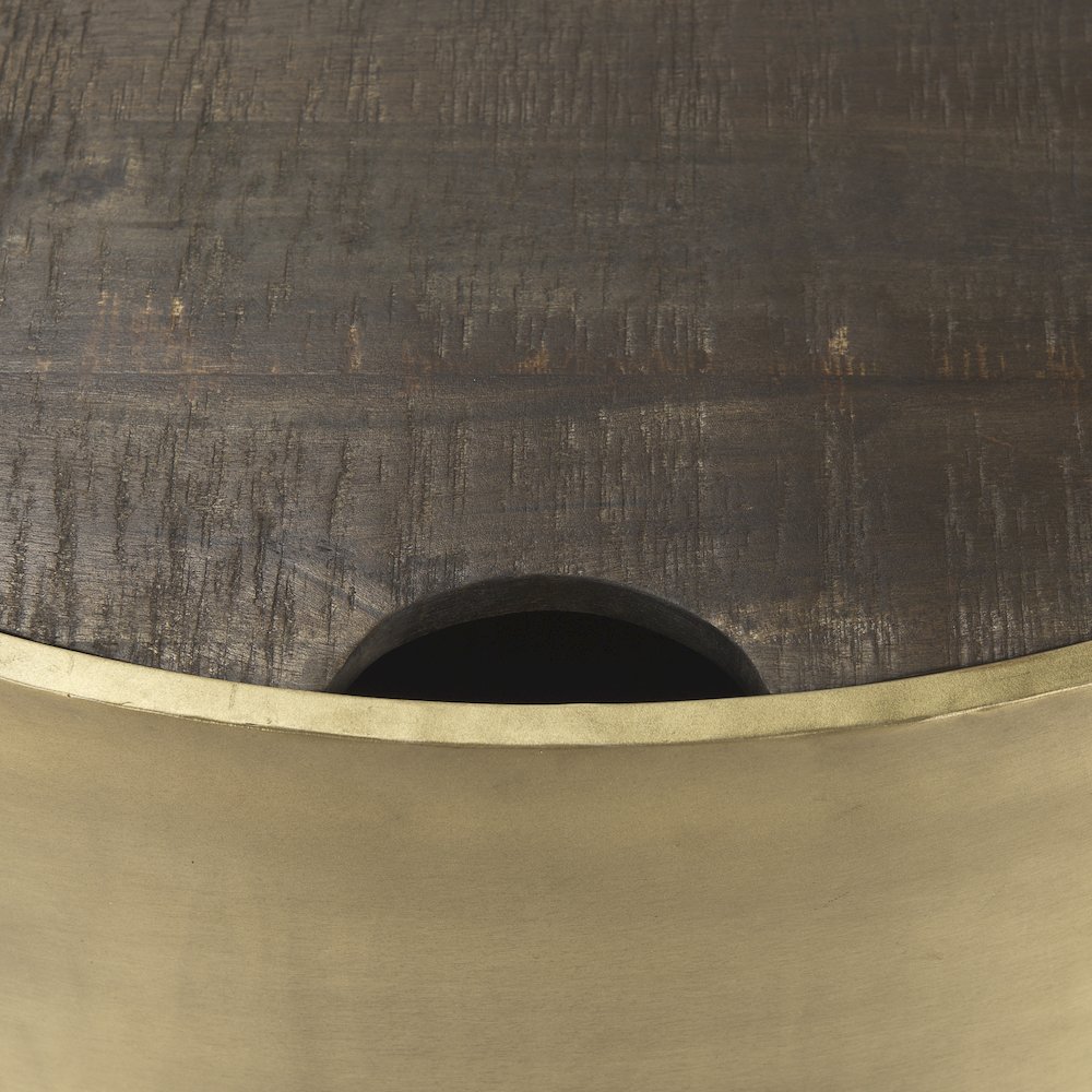 Eclipse Gold Metal Drum Base w/ Dark Brown Wood Top Nested Coffee Table. Picture 6