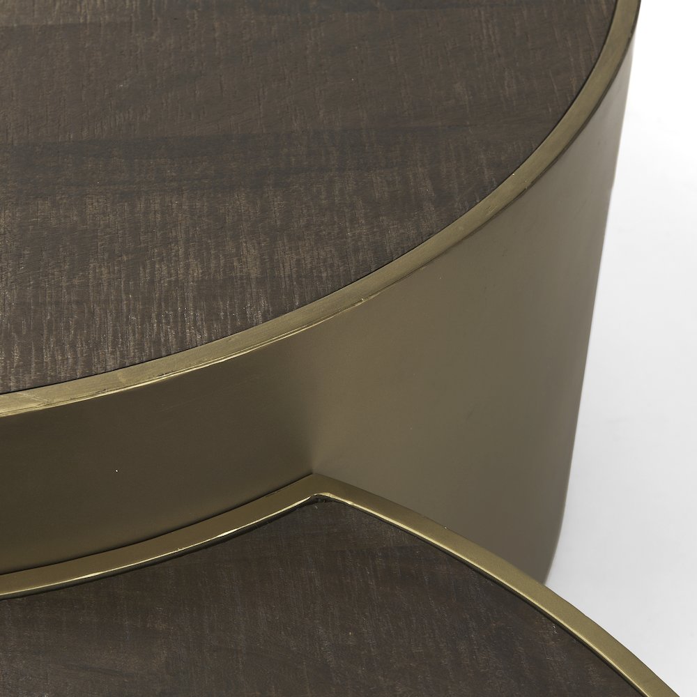 Eclipse Gold Metal Drum Base w/ Dark Brown Wood Top Nested Coffee Table. Picture 7