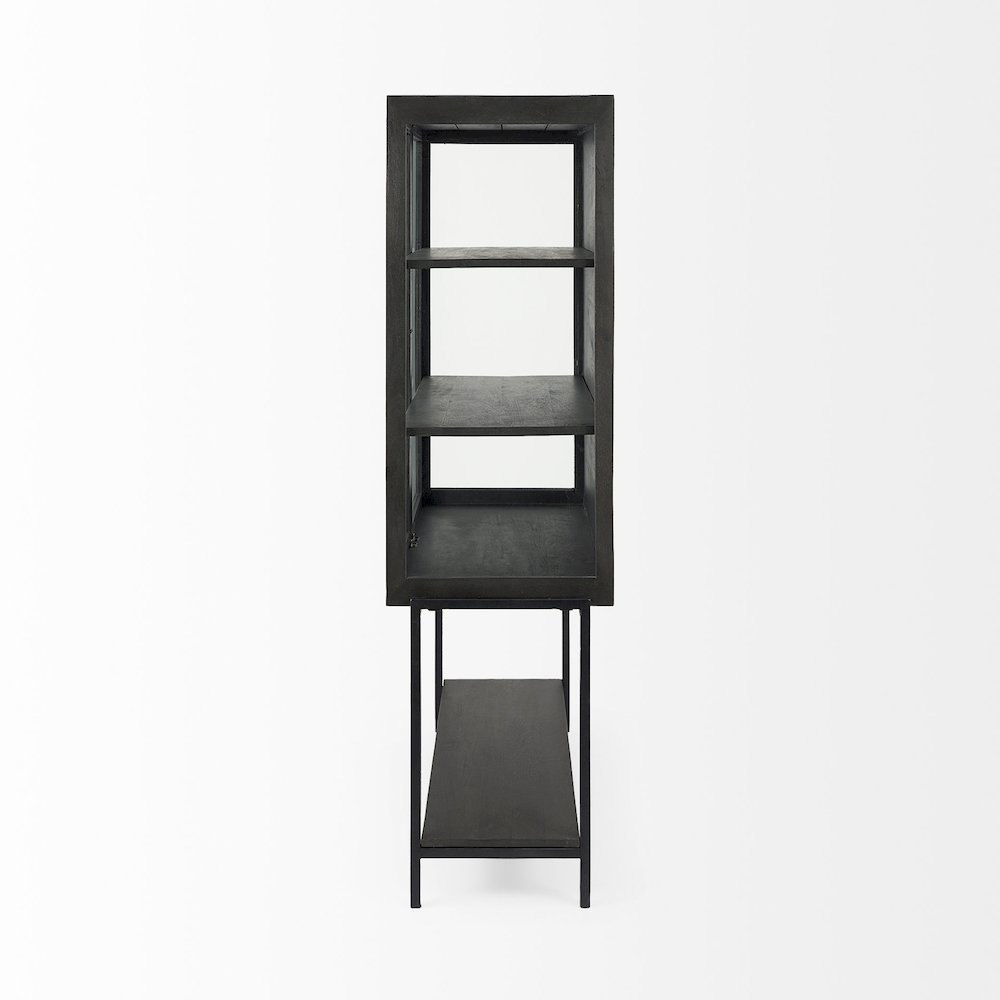 Arelius 36L x 18W x 63H Dark Brown Wood W/ Black Metal Base Display Cabinet. Picture 3