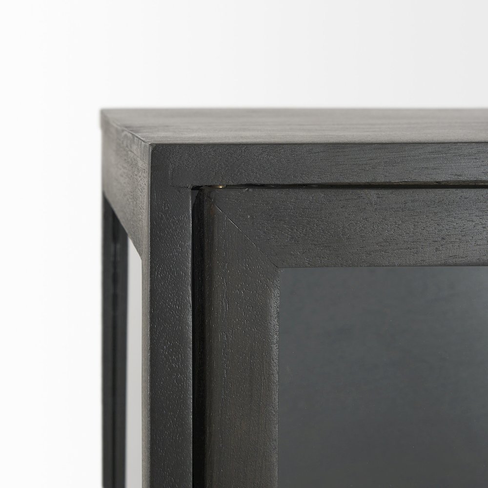 Arelius 36L x 18W x 63H Dark Brown Wood W/ Black Metal Base Display Cabinet. Picture 5