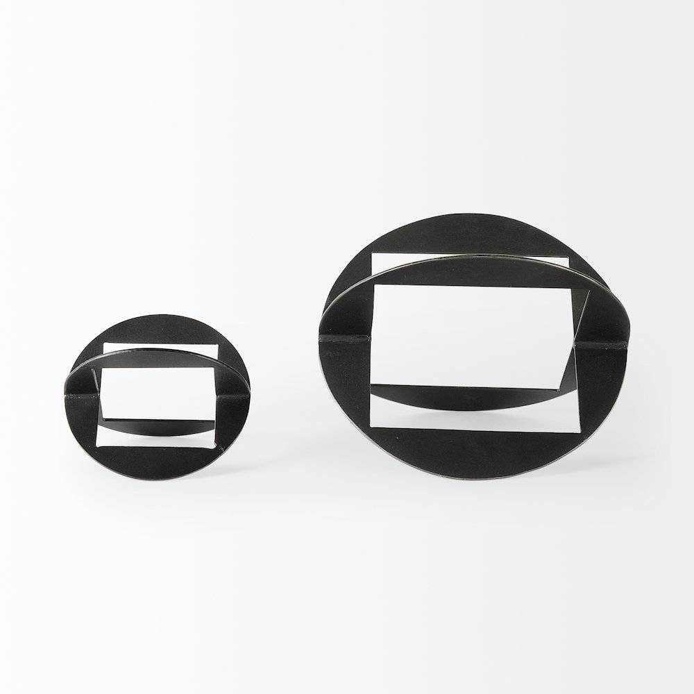 Black Iron Small Gunmetal Geometric Decorative Object. Picture 4