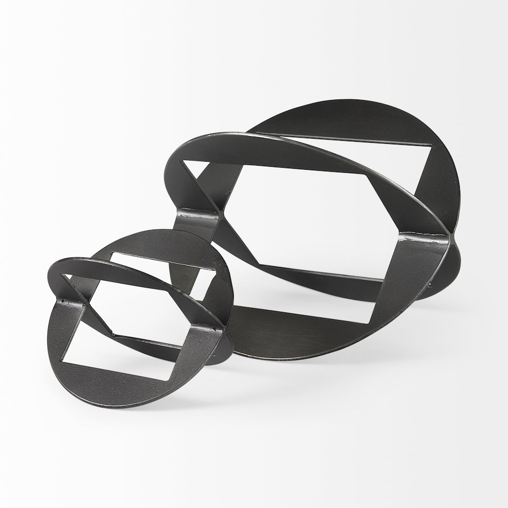 Black Iron Small Gunmetal Geometric Decorative Object. Picture 5