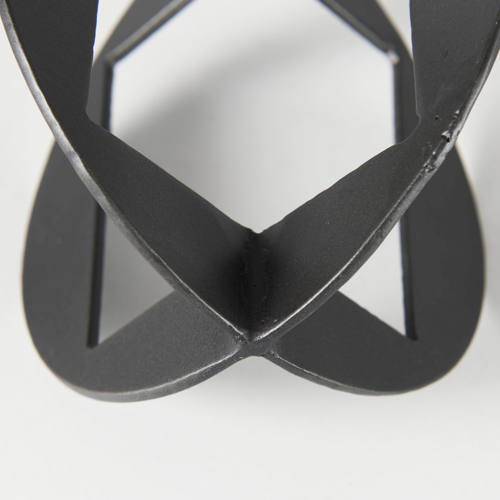 Black Iron Small Gunmetal Geometric Decorative Object. Picture 6