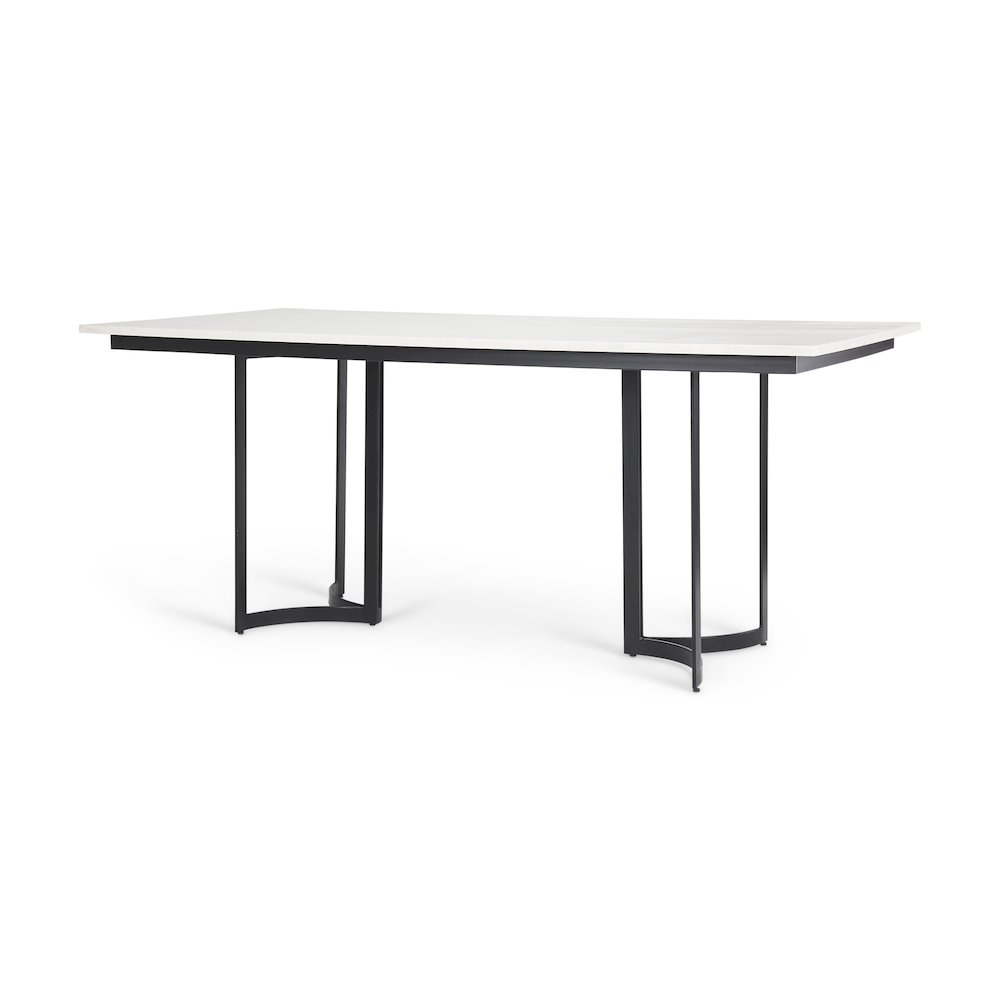 Tanner 71L x 35W Rectangular White Marble Metal Base Dining Table. Picture 1
