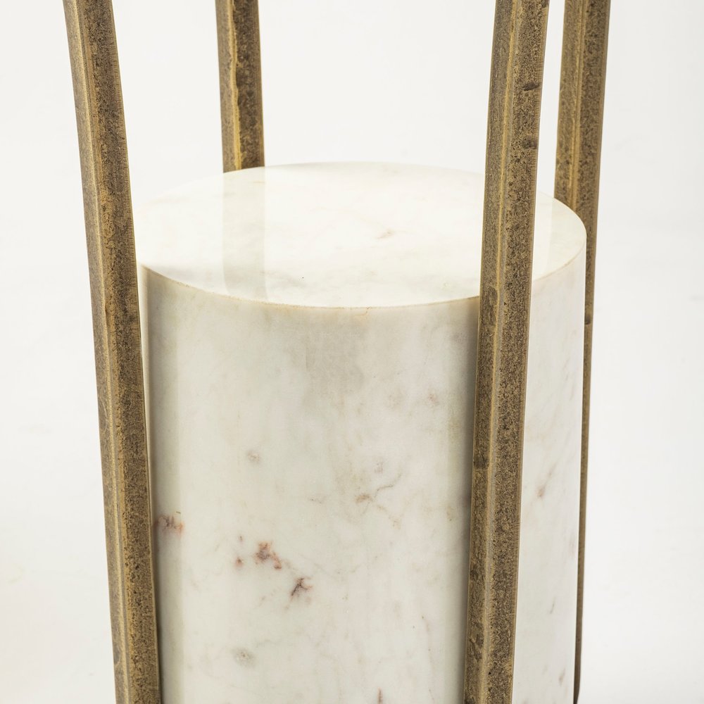 Jacinta II 21" Round Glass Top Metal and Marble Pedestal End/Side Table. Picture 2