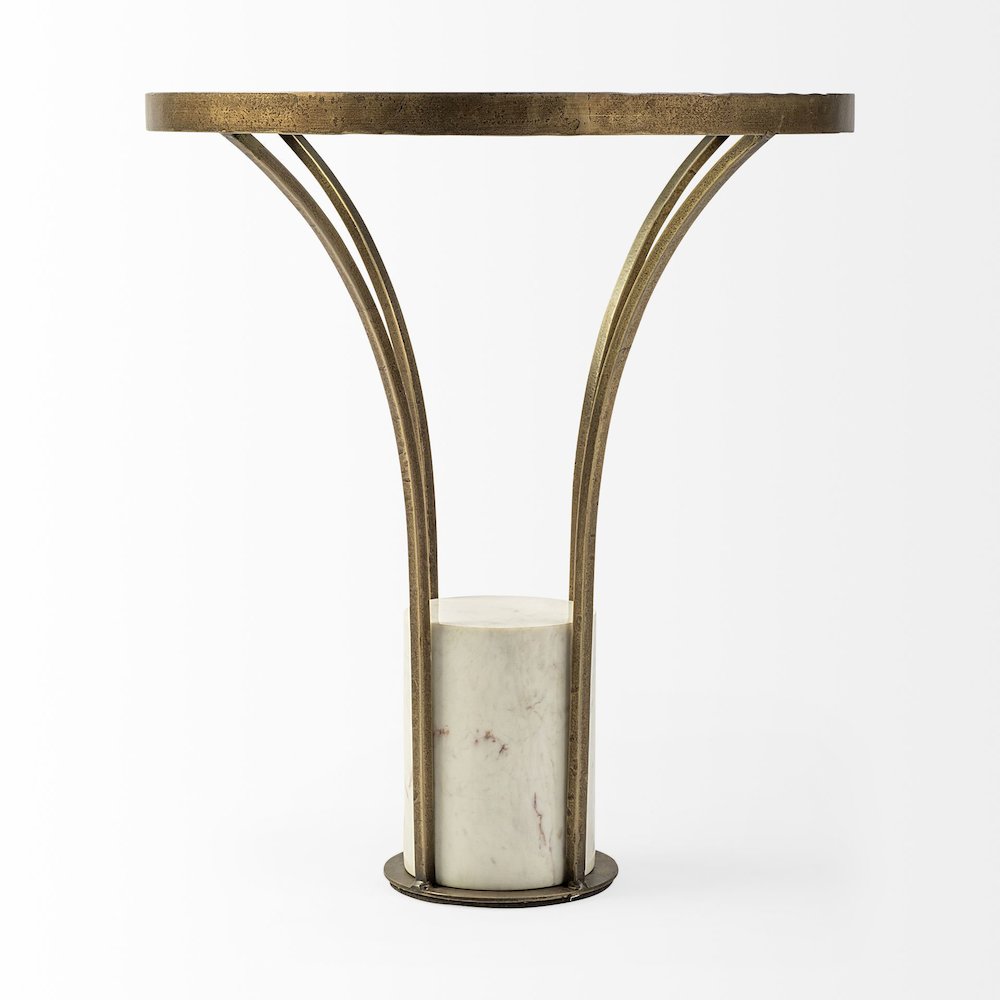 Jacinta II 21" Round Glass Top Metal and Marble Pedestal End/Side Table. Picture 5