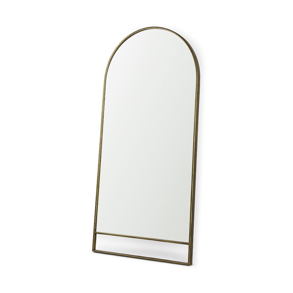 Sadie 36.0L x 2.0W x 76.0H Antique Gold Metal Rounded Arch Floor Mirror. Picture 1