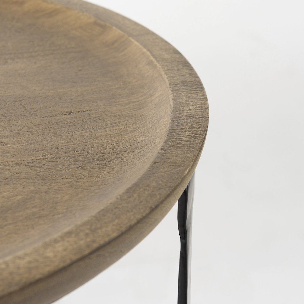 (Set of 2) Light Brown Wood W/ Black Metal Base Round Nesting Side Tables. Picture 5