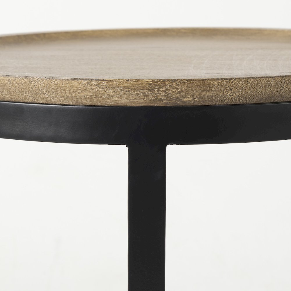 (Set of 2) Light Brown Wood W/ Black Metal Base Round Nesting Side Tables. Picture 6