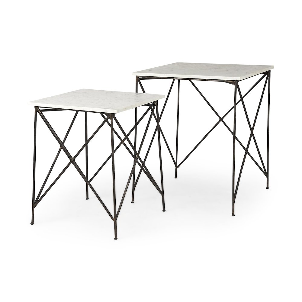 White Marble Top W/Antique Gold Iron Legs End and Side Table. Picture 1