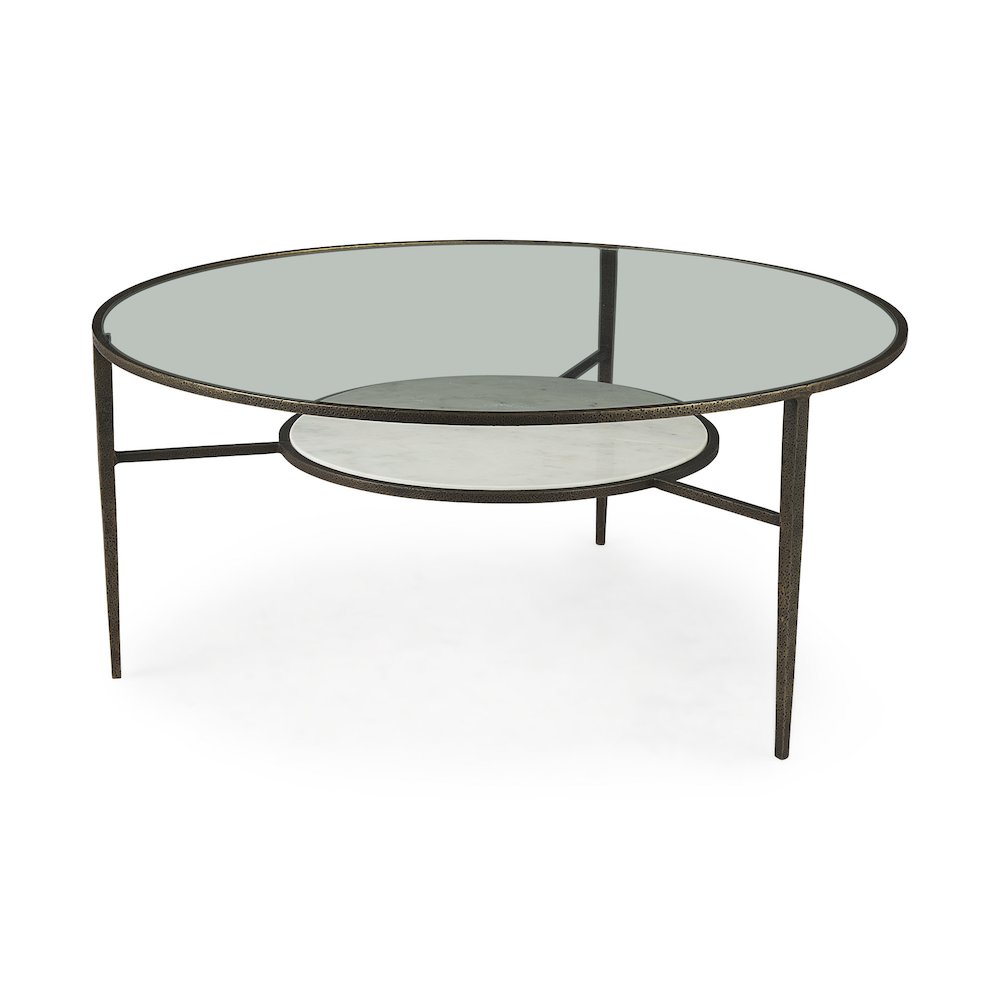 Felicity 36.0L x 36.0W x 16.0H Marble Top W/Iron Frame Coffee Table. Picture 1