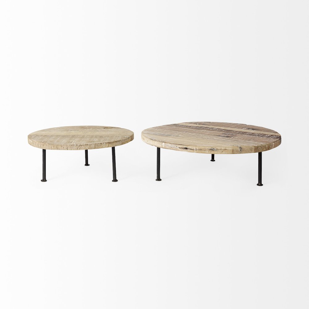 Round Light Brown Wood w/ Black Metal Legs Decorative Display Stand. Picture 4