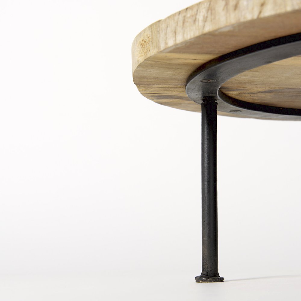 Round Light Brown Wood w/ Black Metal Legs Decorative Display Stand. Picture 6