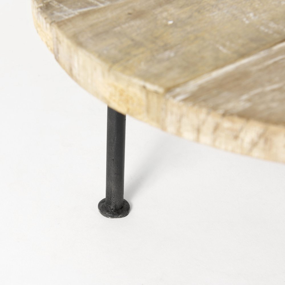 Round Light Brown Wood w/ Black Metal Legs Decorative Display Stand. Picture 7