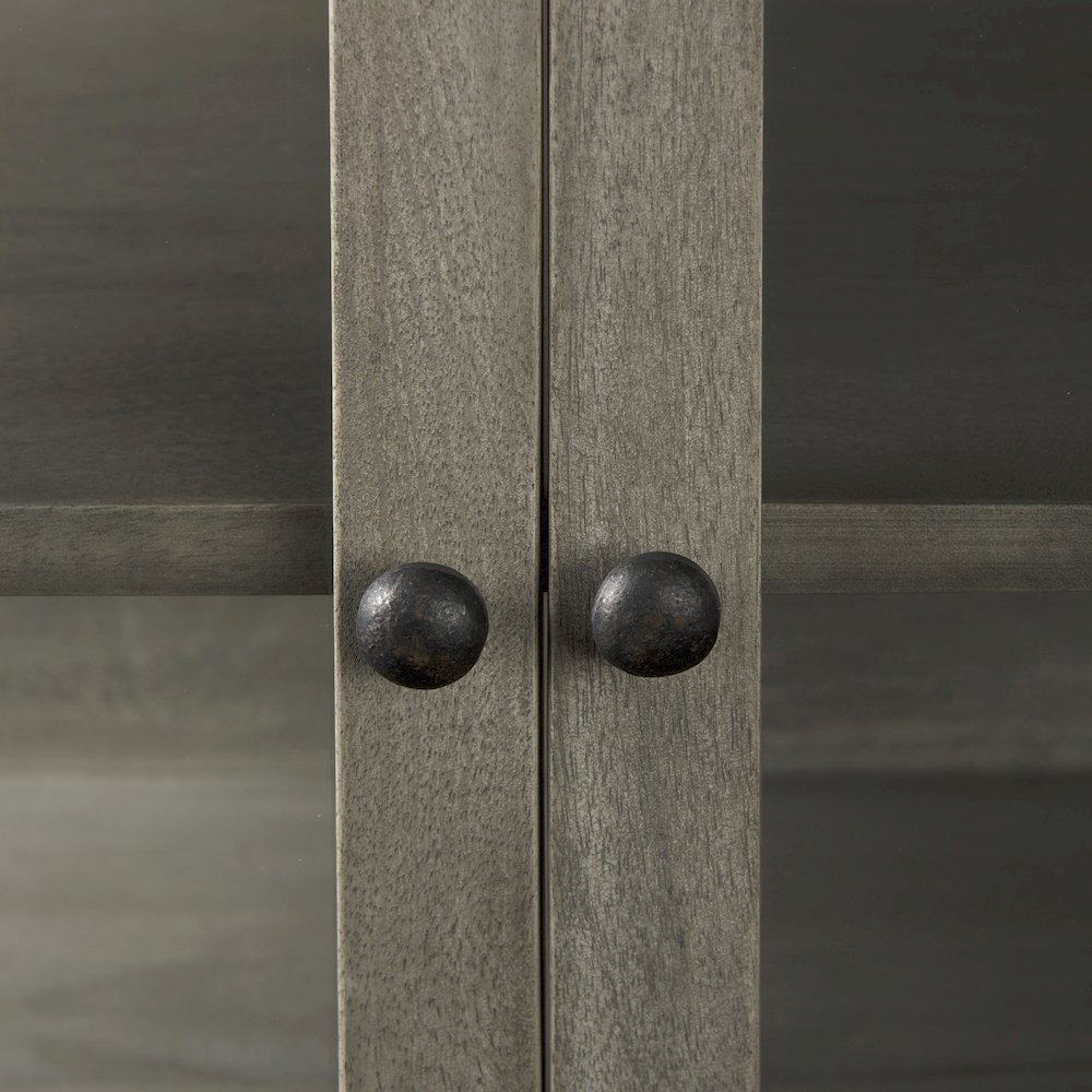 36L x 18W x 32H Gray Wood, Black Metal Base w/ 2 Glass Doors Accent Cabinet. Picture 7