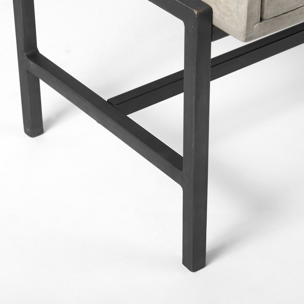 36L x 18W x 32H Gray Wood, Black Metal Base w/ 2 Glass Doors Accent Cabinet. Picture 9