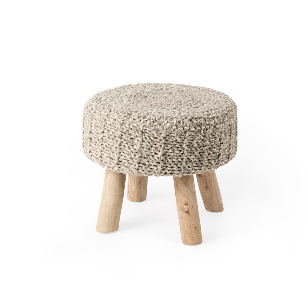 Bina 19.0L x 19.0W x 15.0H Taupe 4 Legged Wool Stool. Picture 1