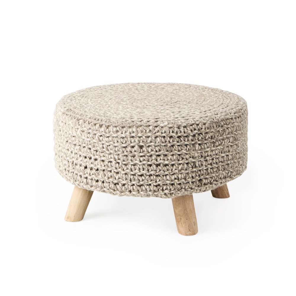 Bina  24.0L x 24.0W x 14.0H Light Gray 4 Legged Wool Stool. Picture 1