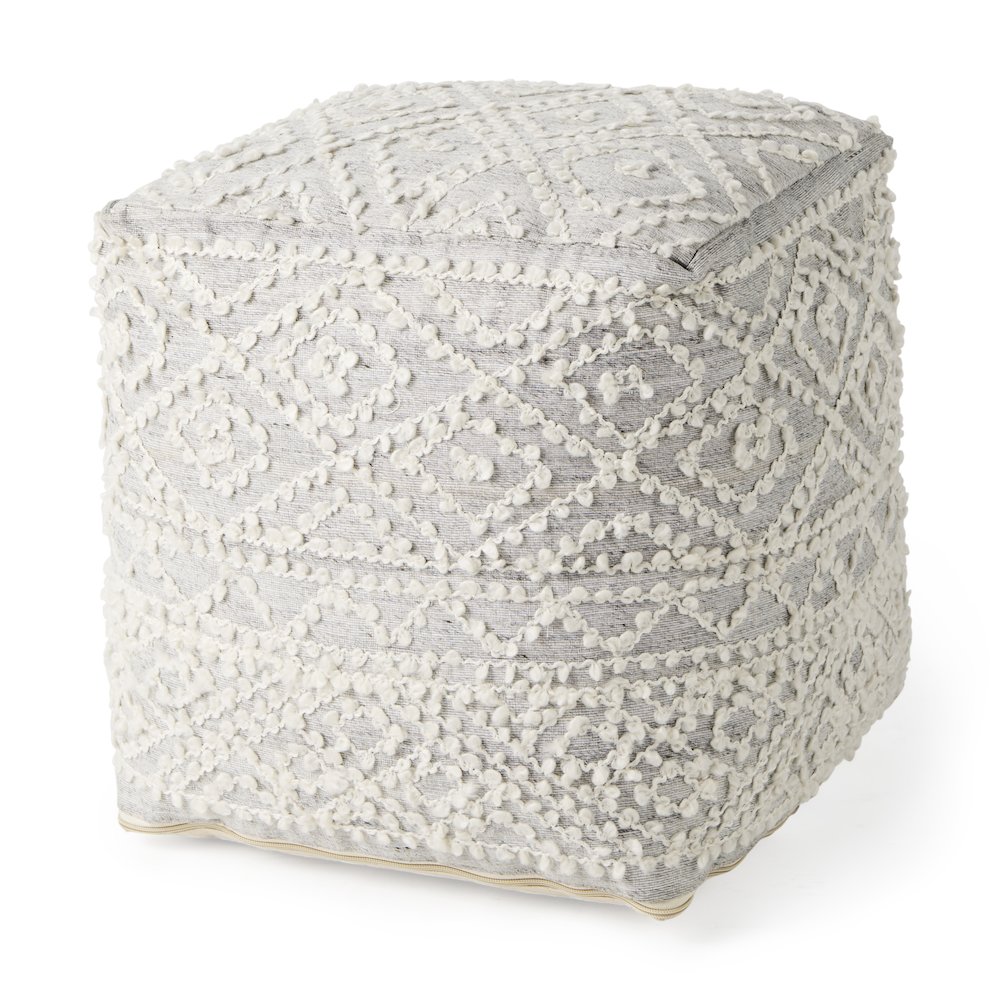 Farida 6.0L x 16.0W x 16.0H Light Gray Wool and Polyester Patterned Pouf. Picture 1