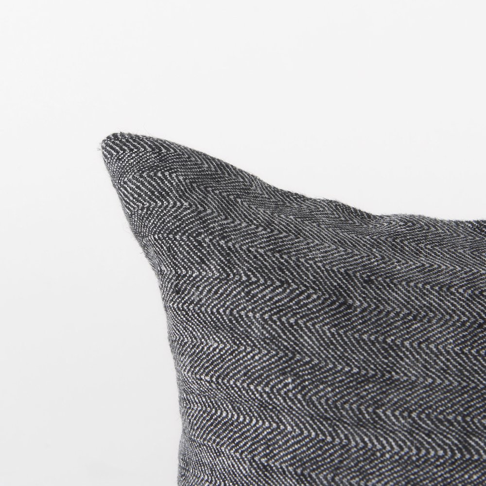 Sibyl 13L x 21W Black Fabric Striped and White Fringed Decorative Pillow Cover. Picture 6