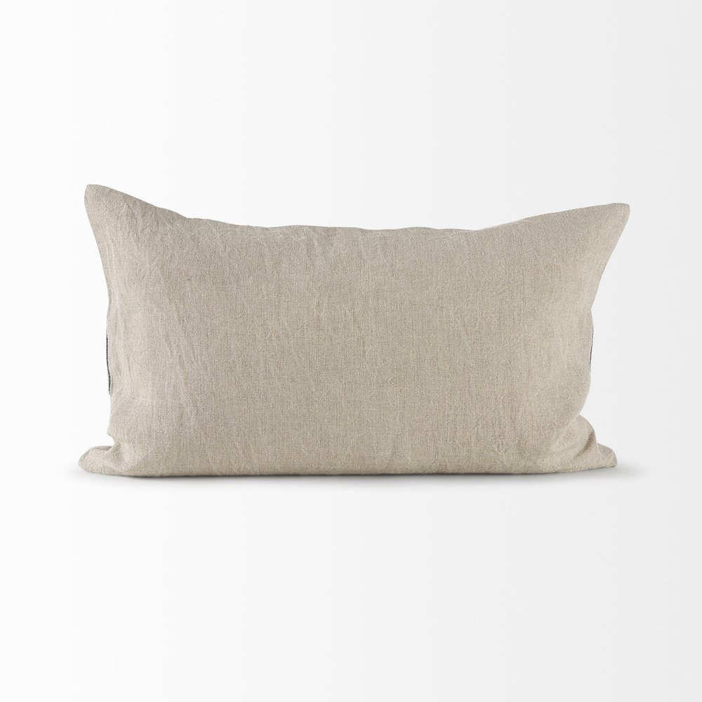 Raquel 13L x 21W Beige and Black Fabric Plaid Decorative Pillow Cover. Picture 3