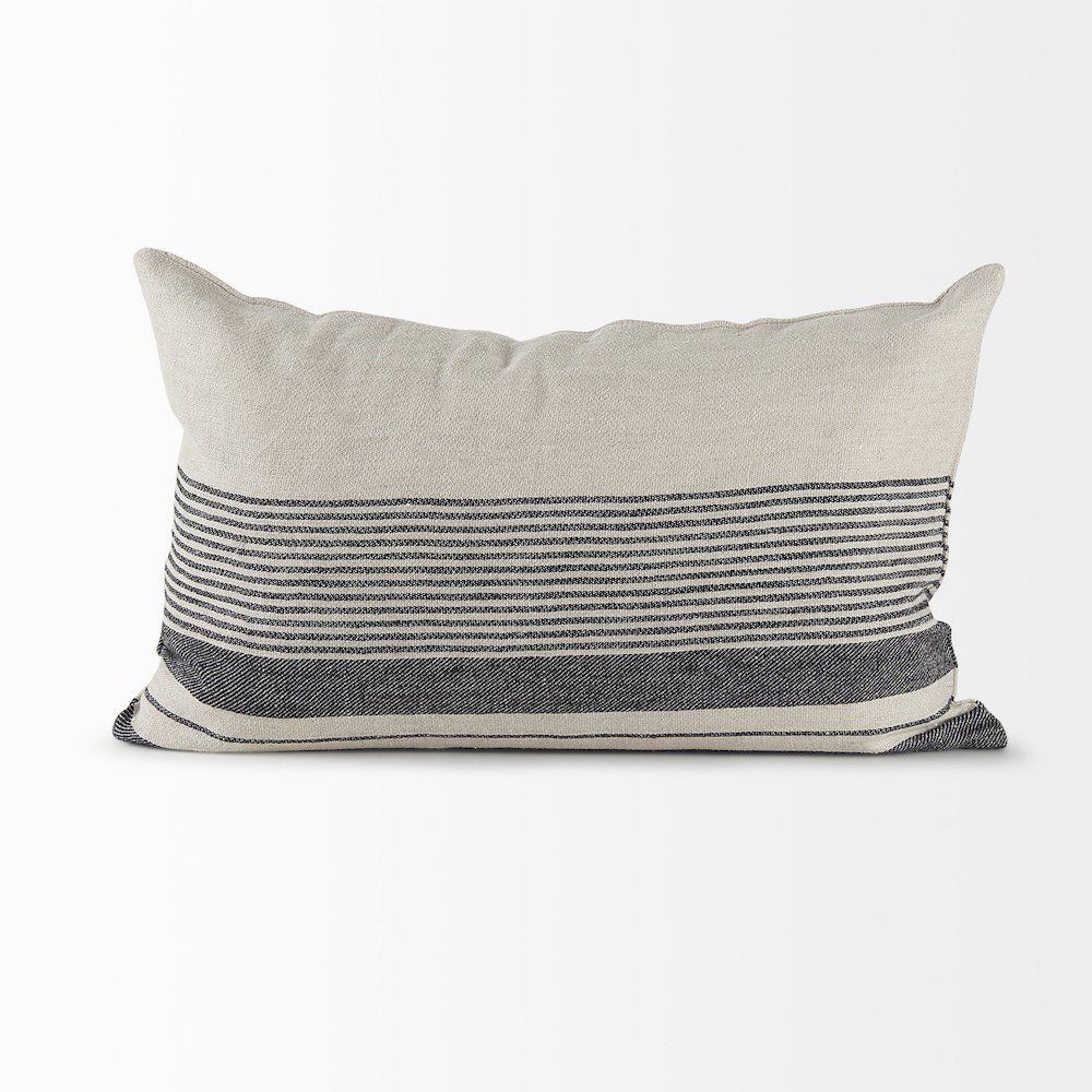 Black and Beige Fabric Striped and Fringed Decorative Pillow Cover. Picture 4