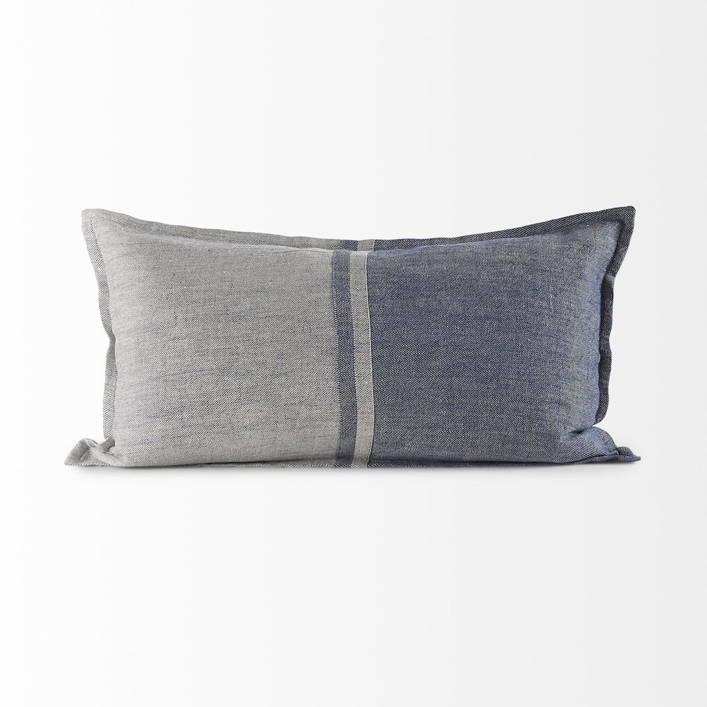 Aubrielle 14L x 26W Gray and Blue Fabric Color Blocked Decorative Pillow Cover. Picture 3