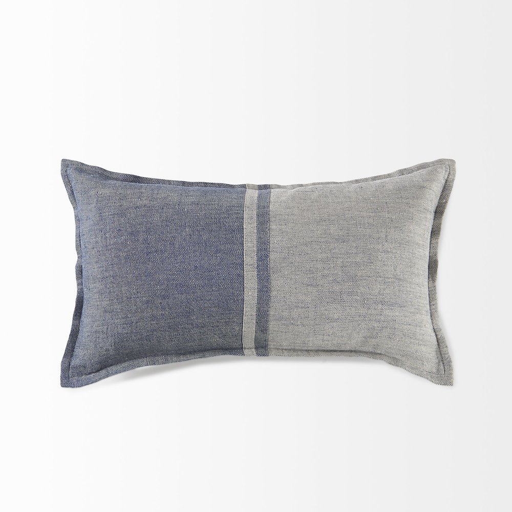 Aubrielle 14L x 26W Gray and Blue Fabric Color Blocked Decorative Pillow Cover. Picture 4