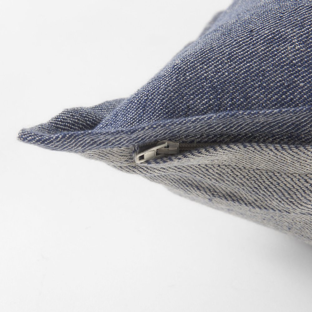 Aubrielle 14L x 26W Gray and Blue Fabric Color Blocked Decorative Pillow Cover. Picture 7