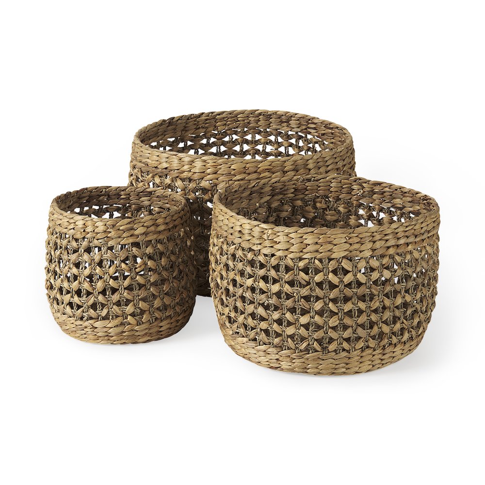 Dakota 15.0L x 15.0W x 11.8H (Set of 3) Medium Brown Seagrass Round Basket. Picture 1