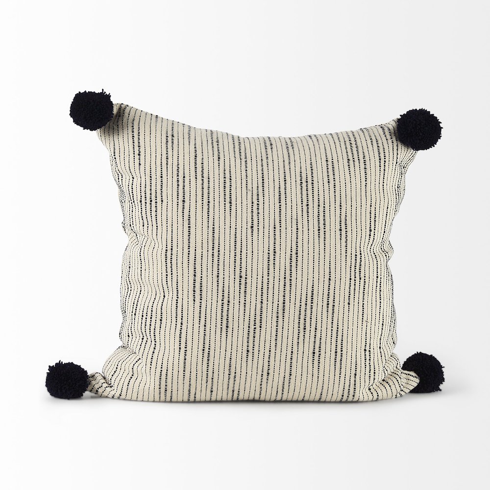 Krystal 20 x 20 Cream/Blue Pom Pom Decorative Pillow Cover. Picture 3