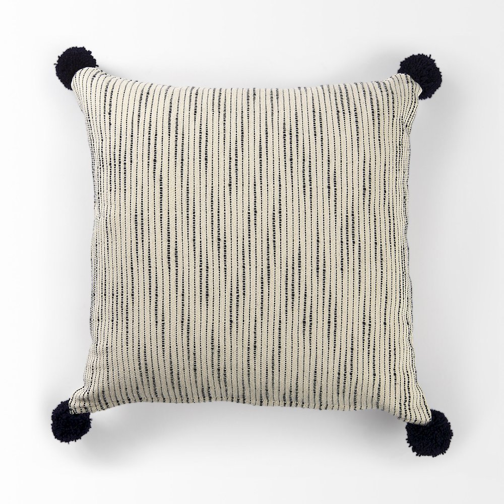 Krystal 20 x 20 Cream/Blue Pom Pom Decorative Pillow Cover. Picture 4