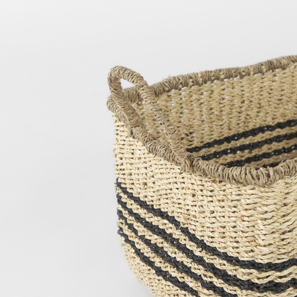 (Set of 2) Light Brown Seagrass Rectangular Basket W/ Black Stripes. Picture 3