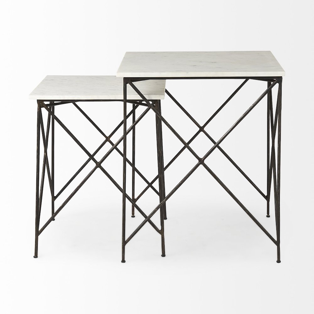 White Marble Top W/Antique Gold Iron Legs End and Side Table. Picture 2