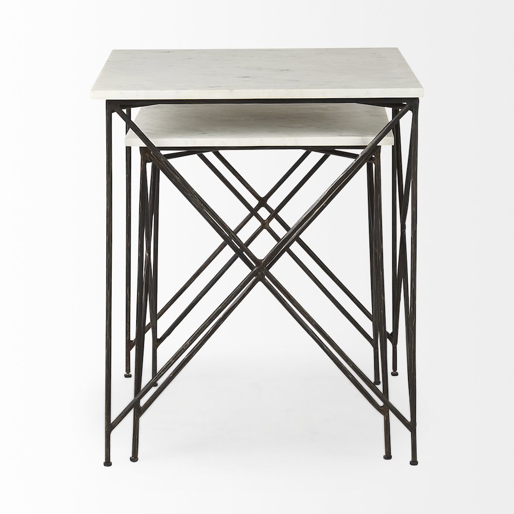 White Marble Top W/Antique Gold Iron Legs End and Side Table. Picture 3