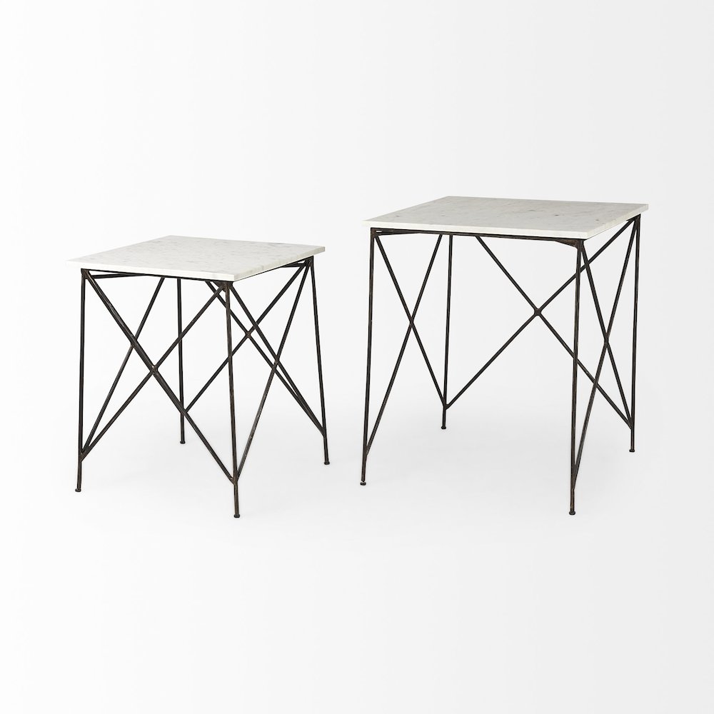 White Marble Top W/Antique Gold Iron Legs End and Side Table. Picture 4