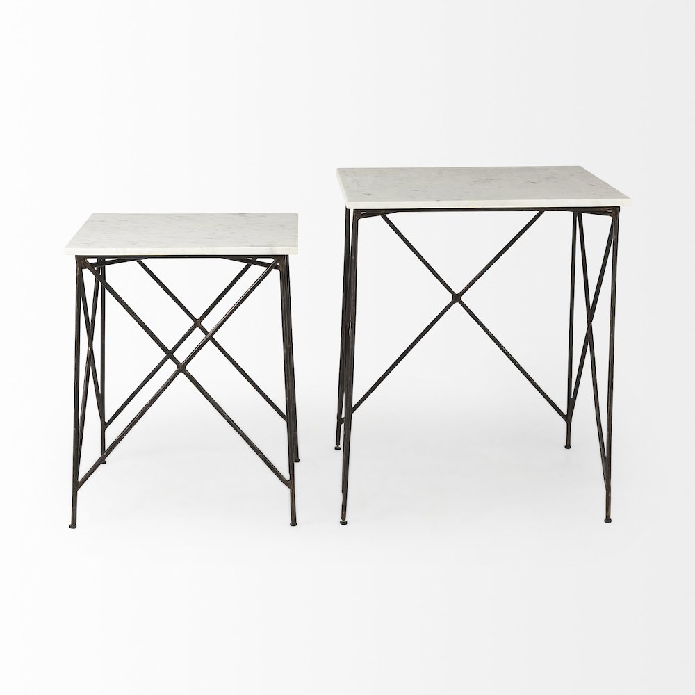 White Marble Top W/Antique Gold Iron Legs End and Side Table. Picture 5